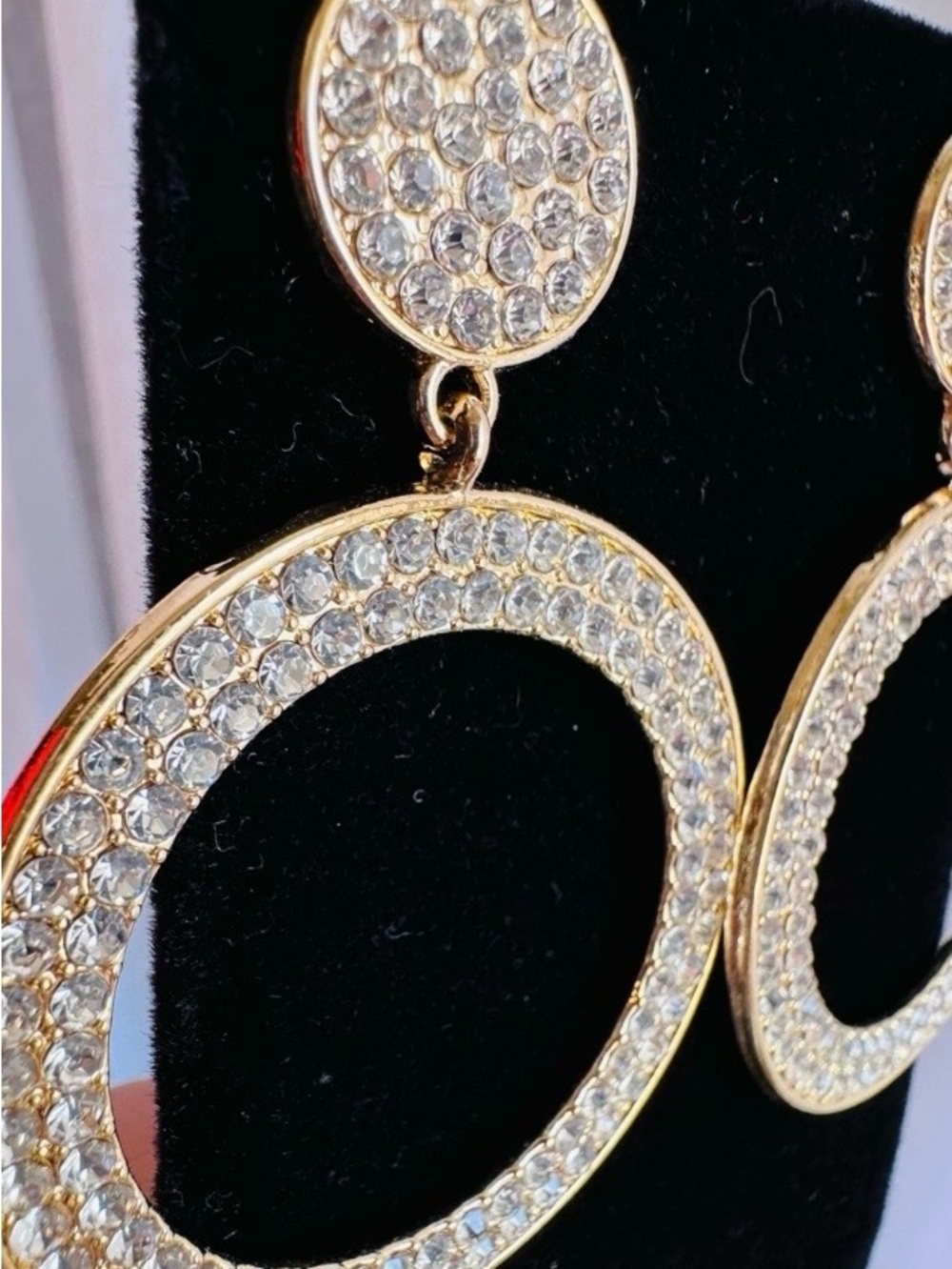 Gold Crystal Hoop Drop Earrings - Women Jewelry - Picture 3 of 8